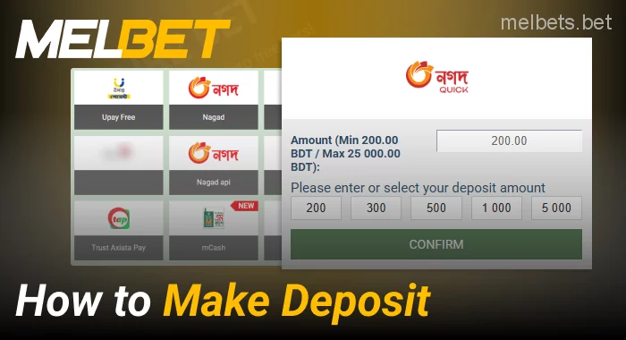 Instructions on how to deposit on Melbet Bangladesh